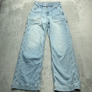 American Eagle Super High Rise Baggy Wide Leg Jeans Light Wash Size 0 Short